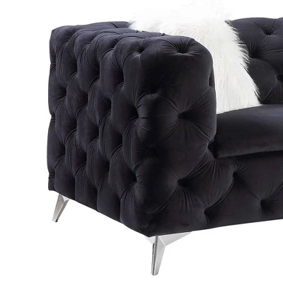 68" Phifina Sofa Black Velvet - Acme Furniture 5 68" Phifina Sofa Black Velvet - Acme Furniture - Image 5