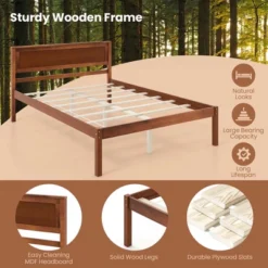 Costway Full/Queen/Twin Size Wooden Platform Bed Frame With Headboard Mattress Foundation Walnut -Furniture Sale Store GUEST c21d3226 31ba 49fe 808b 62746c7ff26f
