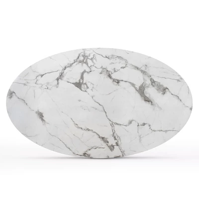 Harris 59'' Artificial Top Oval Dining Table With Pedestal Base In White-The Pop Maison 4 Harris 59'' Artificial Top Oval Dining Table With Pedestal Base In White-The Pop Maison - Image 4