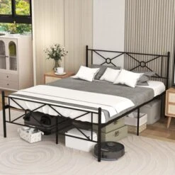 Costway Full/Queen Size Metal Platform Bed Frame W/ Headboard Mattress Foundation