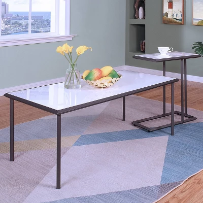 Inlissa 2 Open Shelf Console Table Gun Metal/White High Gloss - MiBasics 1 Inlissa 2 Open Shelf Console Table Gun Metal/White High Gloss - MiBasics