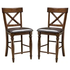 Set Of 2 24" Kingston X Back Counter Height Barstools With Faux Leather Seat Dark Raisin Finish - Intercon