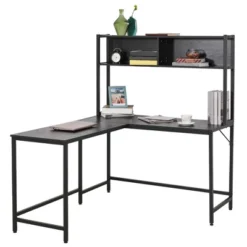 HOMCOM 55 Inch Home Office L-Shaped Computer Desk With Hutch And Storage Shelves, PC Table Study Writing Workstation With 2 Storage Compartments, Bookshelf -Furniture Sale Store GUEST c660bd34 02e8 44a5 8507 8b001c0d3aac