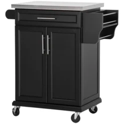 HOMCOM Rolling Kitchen Island Utility Trolley, Storage Cart On Wheels With Drawer, Spice Rack, Black -Furniture Sale Store GUEST c6f8a20b aaf8 41a7 abf6 aa33364866b2