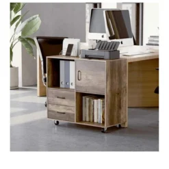Year Color Wood Mobile Lateral Filing Cabinet With 2 Drawers, 2 Open Compartments, And Wheels For Home Office, Study, Living Room, And Bedroom