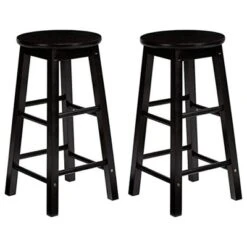 PJ Wood Classic Round Seat 29" Tall Kitchen Counter Stools For Homes, Dining Spaces, And Bars With Backless Seats & 4 Square Legs, Black (Set Of 10)