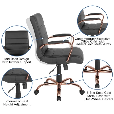 Emma And Oliver Mid-Back Executive Swivel Office Chair With Metal Frame And Arms 2 Emma And Oliver Mid-Back Executive Swivel Office Chair With Metal Frame And Arms - Image 2