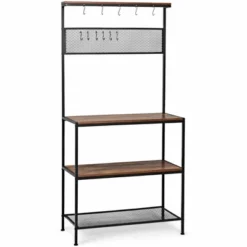 Costway 4-Tier Kitchen Bakers Rack Microwave Oven Stand Industrial W/Hooks & Mesh Panel -Furniture Sale Store GUEST c9dbccb7 ed6f 430c ae2a fd97c70e3fc6