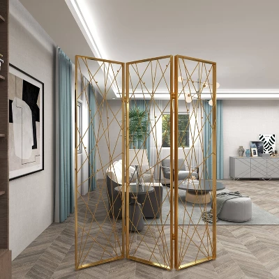 Glam Metal Geometric Room Divider Screen Gold - Olivia & May 9 Glam Metal Geometric Room Divider Screen Gold - Olivia & May - Image 9