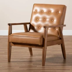Sorrento Mid-Century Faux Leather Upholstered Wood Lounge Chair Walnut/Brown - Baxton Studio 13 Sorrento Mid-Century Faux Leather Upholstered Wood Lounge Chair Walnut/Brown - Baxton Studio -Furniture Sale Store GUEST cab32517 0c34 40a1 b972 ea2dea9119c5