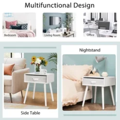 Costway Mid-Century Nightstand End Accent Bedside Table W/ Fabric Drawer Rustic White -Furniture Sale Store GUEST cb1b1988 967f 4cc7 ac59 b20b6b62e378