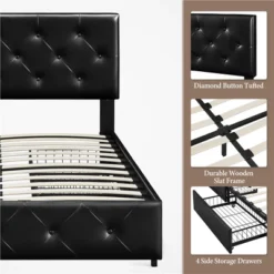 Yaheetech Upholstered Faux Leather Bed Frame With Adjustable Headboard -Furniture Sale Store GUEST cb98d2e4 fb9b 4d95 a2f4 399598377111