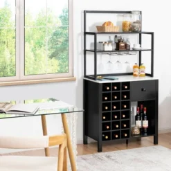 Costway Kitchen Islands Freestanding Wine Rack Table W/ Glass Holder & Drawer Black / Rustic -Furniture Sale Store GUEST cc074bc0 c643 4132 b599 4f815b9c9692