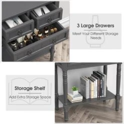 Costway Console Entryway Table W/ 3 Drawers Open Shelf For Hallway Living Room Dark Grey -Furniture Sale Store GUEST cc73e901 0db2 4593 bcca 0777b0f0452d