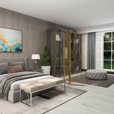 Glam Metal Geometric Room Divider Screen Gold - Olivia & May 20 Glam Metal Geometric Room Divider Screen Gold - Olivia & May - Image 20