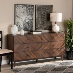 Hartman Wood 6 Drawer Dresser Walnut Brown - Baxton Studio -Furniture Sale Store GUEST ccf6a89d b922 40cc 8b20 340ce730dba6