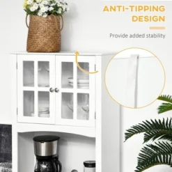 HOMCOM 67" Modern Buffet With Hutch, Louvered Kitchen Pantry Microwave Cabinet With Framed Glass Doors And 2 Drawers, White -Furniture Sale Store GUEST cd214aff 26a5 4e9a a74b 439396f2586c