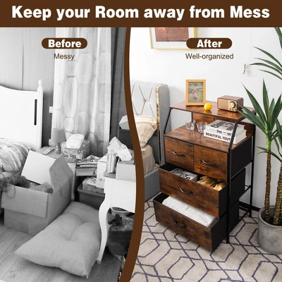 Costway 4 Drawer Dresser Tall Wide Storage Organizer Unit W/ Wooden Top Fabric Bins 6 Costway 4 Drawer Dresser Tall Wide Storage Organizer Unit W/ Wooden Top Fabric Bins - Image 6
