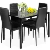 Costway 5 Piece Kitchen Dining Set Glass Metal Table 30" And 4 Chairs Breakfast Furniture Black