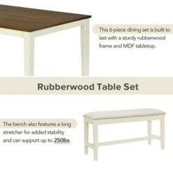 6 PCS Wood Dining Table Set, Rectangular Table With 4 Upholstered Chairs & Bench-ModernLuxe -Furniture Sale Store GUEST cf54a5ba bcc9 47ad 8f88 b30843440d18
