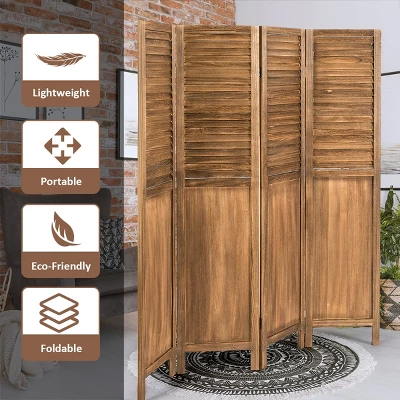 Costway 4 Panel Folding Privacy Room Divider Screen Home Furniture 5.6 Ft Tall Brown 3 Costway 4 Panel Folding Privacy Room Divider Screen Home Furniture 5.6 Ft Tall Brown - Image 3