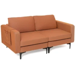 Costway Modern Loveseat Linen Fabric 2-Seat Sofa Couch W/ Side Storage Pocket GreenOrange -Furniture Sale Store GUEST d0702060 229e 4526 8a98 efc92bb13b7e