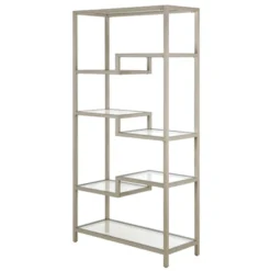 68 In. Satin Nickel Metal Bookcase - Henn&Hart 12 68 In. Satin Nickel Metal Bookcase - Henn&Hart -Furniture Sale Store GUEST d08ce6d9 e9b4 4089 a3ed e70b862a335c