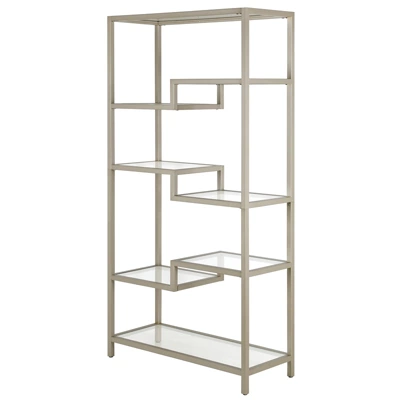 68 In. Satin Nickel Metal Bookcase - Henn&Hart 6 68 In. Satin Nickel Metal Bookcase - Henn&Hart - Image 6
