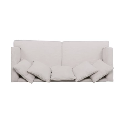 Fairburn Contemporary Pillow Back 3 Seater Sofa Beige/Espresso - Christopher Knight Home 2 Fairburn Contemporary Pillow Back 3 Seater Sofa Beige/Espresso - Christopher Knight Home - Image 2