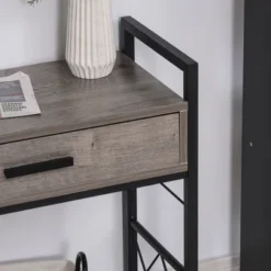 HOMCOM Industrial End Table With Drawer And Bottom Shelf, Mobile Side Table With 4 Wheels For Living Room, Bedroom -Furniture Sale Store GUEST d200c1d8 c9ff 4988 a3ad 9c30e0fbd3e3