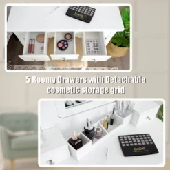 Tangkula Rotatable Mirror Vanity Set Makeup Dressing Table And Stool W/ 5 Drawers -Furniture Sale Store GUEST d21d6f65 cf1f 4a06 a9c3 51f3049448f9