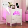 Nightstand With USB Charging Ports And LED Lights, End Table With 2 Drawers And Shelf-ModernLuxe