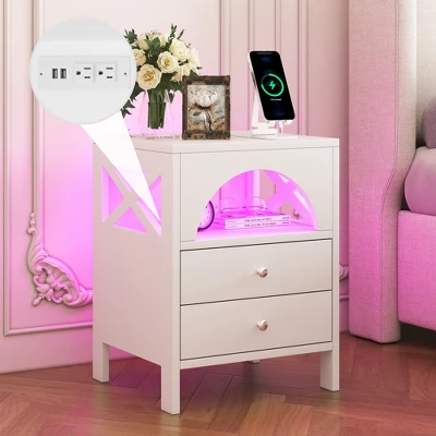 Nightstand With USB Charging Ports And LED Lights, End Table With 2 Drawers And Shelf-ModernLuxe 1 Nightstand With USB Charging Ports And LED Lights, End Table With 2 Drawers And Shelf-ModernLuxe
