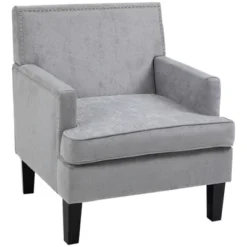 HOMCOM Modern Accent Chair, Upholstered Living Room Chair With Solid Wood Legs And Nailhead Trim, Armchair -Furniture Sale Store GUEST d2df4bae 2c08 406f a2da 67f70ed0a01b