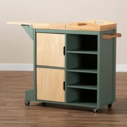 Dorthy Two-Tone Wood Kitchen Cart Green/Natural - Baxton Studio -Furniture Sale Store GUEST d36057d4 dda0 4f07 9533 1cf42532559e