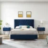 Button-Tufted Platform Bed With One Nightstand - ModernLuxe