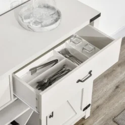 HOMCOM Wooden Farmhouse Sideboard, Storage Buffet Cabinet With 2 Large Drawers, X-Shaped Wine Rack, And Cabinets, Distressed White 9 HOMCOM Wooden Farmhouse Sideboard, Storage Buffet Cabinet With 2 Large Drawers, X-Shaped Wine Rack, And Cabinets, Distressed White -Furniture Sale Store GUEST d4ddff8e 1283 4cfb 871e 7ae784c31ed9