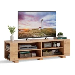 Costway 59'' Wood TV Stand Console Storage Entertainment Media Center With Shelf Natural -Furniture Sale Store GUEST d4e1e2d0 2bd2 4de5 8ef8 a2237397a8a3