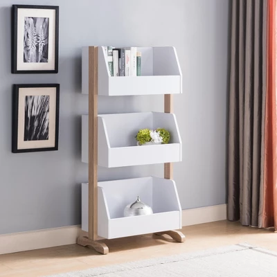 FC Design Two-Toned Bookcase With Three Shelves Wooden Display Storage Cabinet In White And Weathered White Finish 1 FC Design Two-Toned Bookcase With Three Shelves Wooden Display Storage Cabinet In White And Weathered White Finish