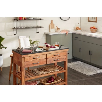 Coastal Wood Kitchen Cart Brown - Olivia & May 9 Coastal Wood Kitchen Cart Brown - Olivia & May - Image 9