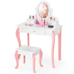 Costway Kids Vanity Princess Makeup Dressing Table Stool Set W/ Mirror Drawer -Furniture Sale Store GUEST d6093c0a f85b 42e3 82bd 363122dac0da