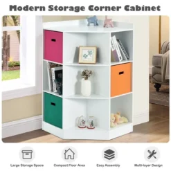 Costway 3-Tier Kids Storage Shelf Cubes W/3 Baskets Corner Cabinet Organizer White -Furniture Sale Store GUEST d89337f5 72fe 4118 823e f822adfb4589