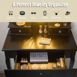 Costway Bedroom Vanity Set Makeup Dressing Table W/3 Drawers 10 LED Bulb Black -Furniture Sale Store GUEST d97e848c 89cf 4511 a649 c6e01de27681