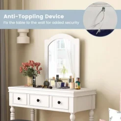 Costway Vanity Table Set Makeup Desk Cushioned Stool 3 Drawer Large Mirror White/Walnut -Furniture Sale Store GUEST d9b754a4 4480 4736 ba2b e78641b30afc