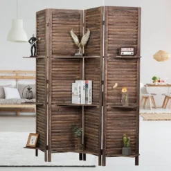 Rancho 4 Shelf Panel Folding Screen Room Partition Paulownia Wood - Proman Products -Furniture Sale Store GUEST d9cc7980 8629 4f68 95e4 35409858fbbd