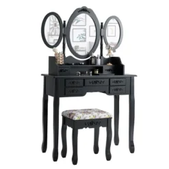 Tangkula Tri-Folding Mirror Vanity Makeup Set Dressing Table & Stool Unit W/ 7 Drawer 9 Tangkula Tri-Folding Mirror Vanity Makeup Set Dressing Table & Stool Unit W/ 7 Drawer -Furniture Sale Store GUEST da34f162 ab63 4dea 9258 3967d38f0f26
