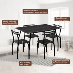 Costway 5 Piece Dining Set Table 30.0" And 4 Chairs Home Kitchen Room Breakfast Furniture Black -Furniture Sale Store GUEST daa183eb 7976 4b6c 94ad d3d4694aec26