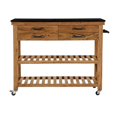 Coastal Wood Kitchen Cart Brown - Olivia & May 5 Coastal Wood Kitchen Cart Brown - Olivia & May - Image 5