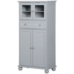 HOMCOM 52" Traditional Kitchen Pantry, Floor Storage Cabinet, Small Cupboard Organizer With Adjustable Shelves And 4-Doors For Living Room, Gray -Furniture Sale Store GUEST db184c9b 7451 483c 80c0 7d219b7e9f47