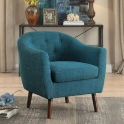 Homelegance 31in Lucille Collection Classic Polyester Fabric Living Room Accent Barrel Chair With Button Tufted Back & High Density Foam Cushion, Blue -Furniture Sale Store GUEST db570aa4 df75 4008 a22e dddf05a2a5ce